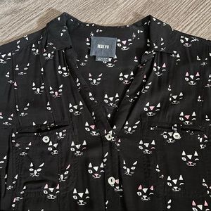 Maeve Anthropologie Button down Cat Print blouse